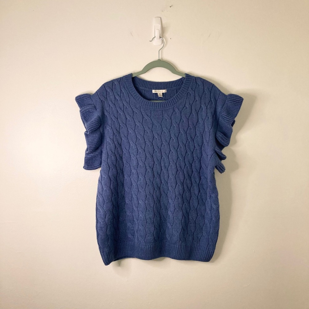 Cato Blue Cable Knit Ruffle Cap Sleeve Sweater Vest Cottagecore XL Dusty Blue